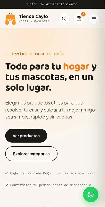 Captura de Tienda Caylo en el celular
